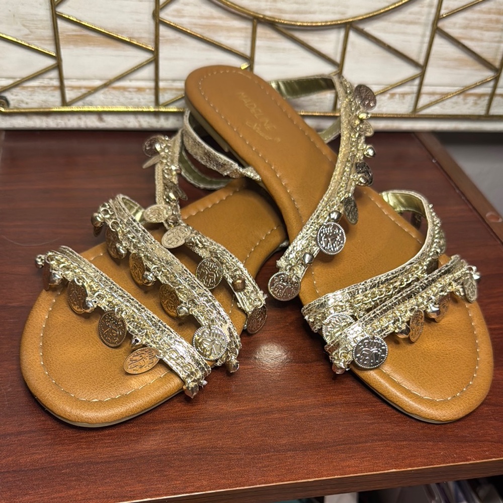 Madeline Stuart Women's Gold and Tan Jingle Sandals